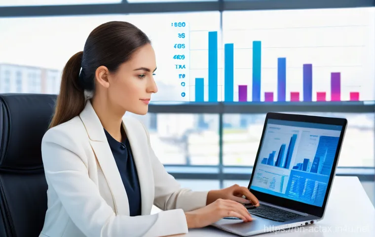 전산세무회계 자격증 필수 법령 - **Prompt 1: Computerized Tax Professional at Work**
"A professional female tax accountant, in he...