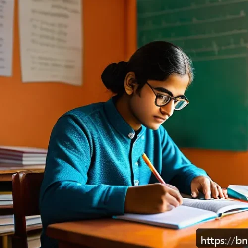 전산세무회계 실무 시험 준비 체크리스트 - A focused Bengali student sitting at a wooden study desk in a cozy, well-lit room, surrounded by off...